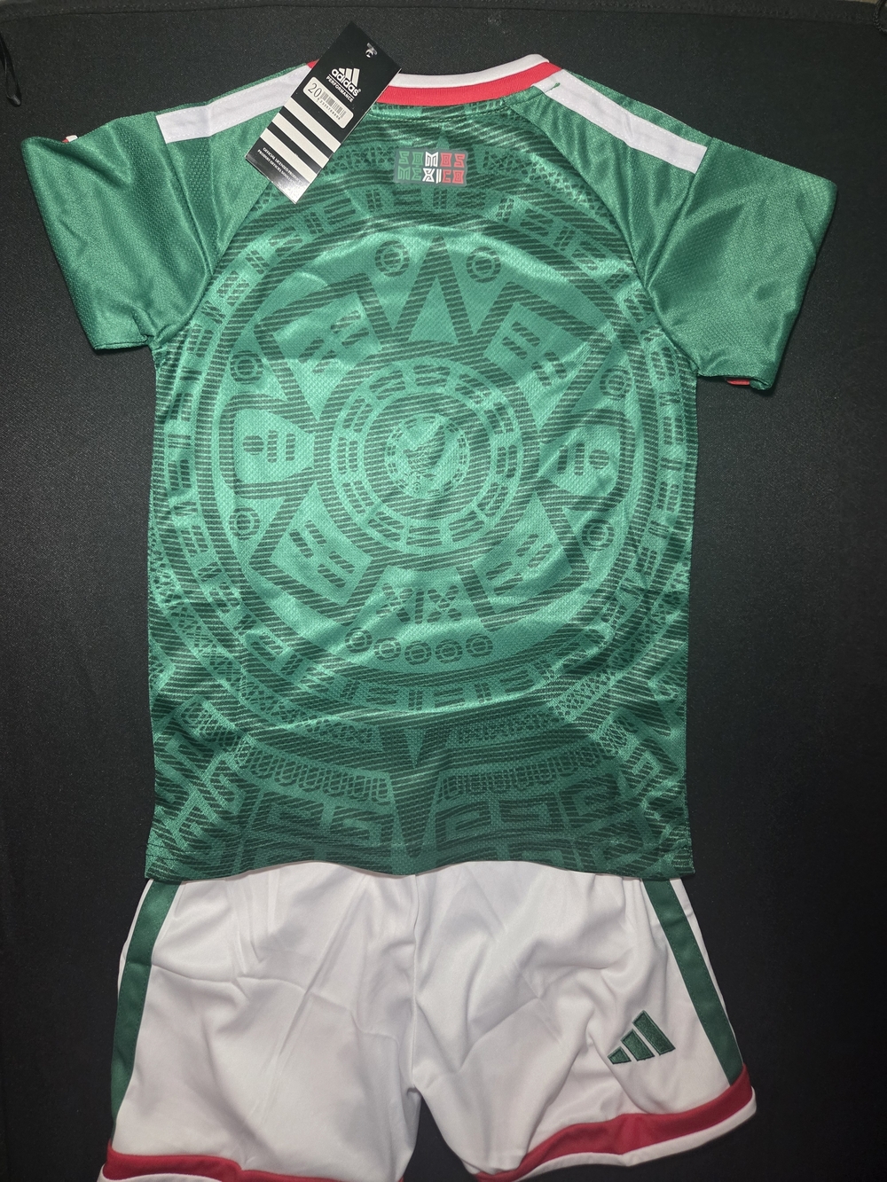 adidas Green & White Mexico Soccer Kit with Aztec Graphic